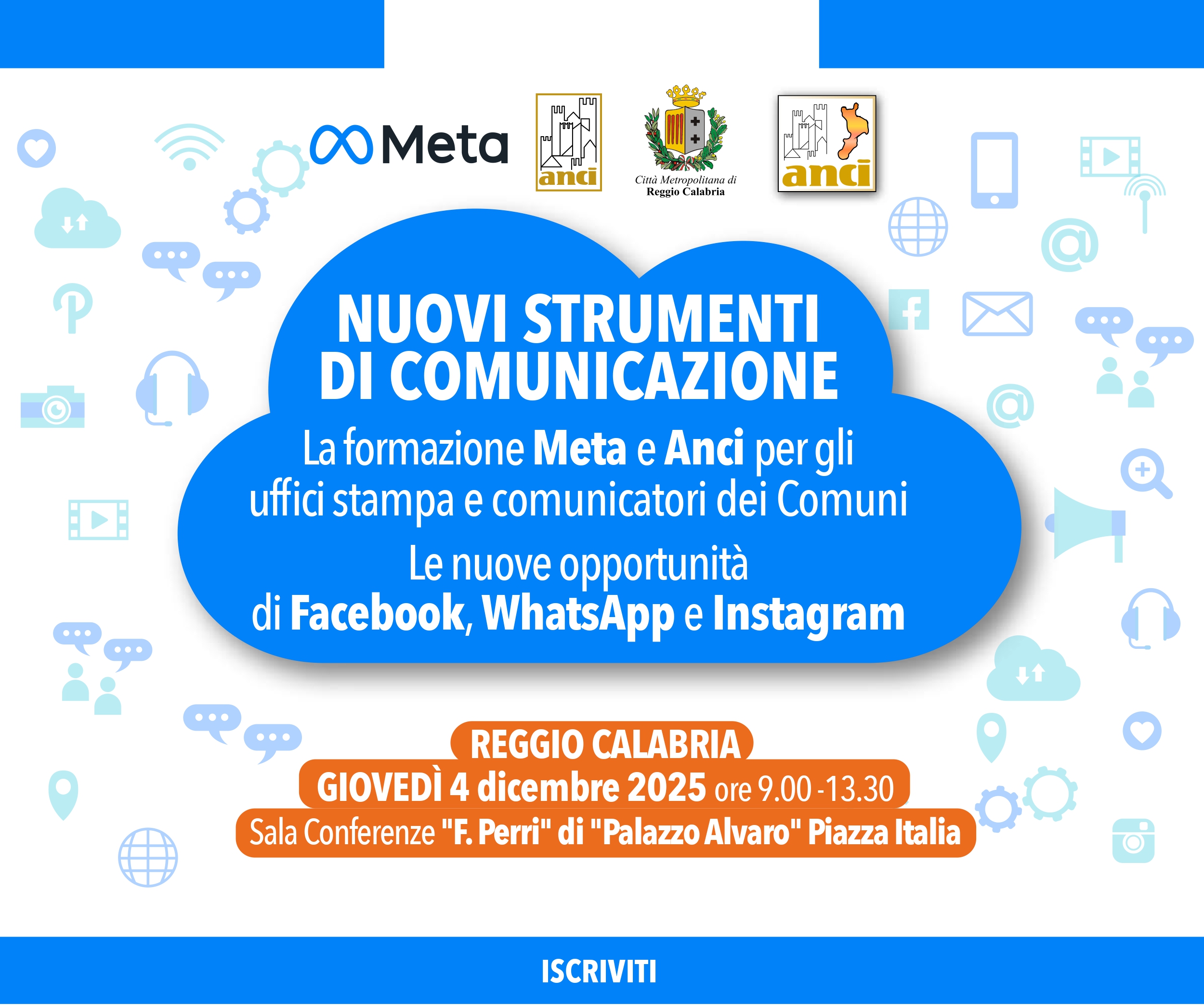 Immagine di copertina per Il 4 dicembre a Reggio Calabria, corso Anci-Meta su comunicazione e social media