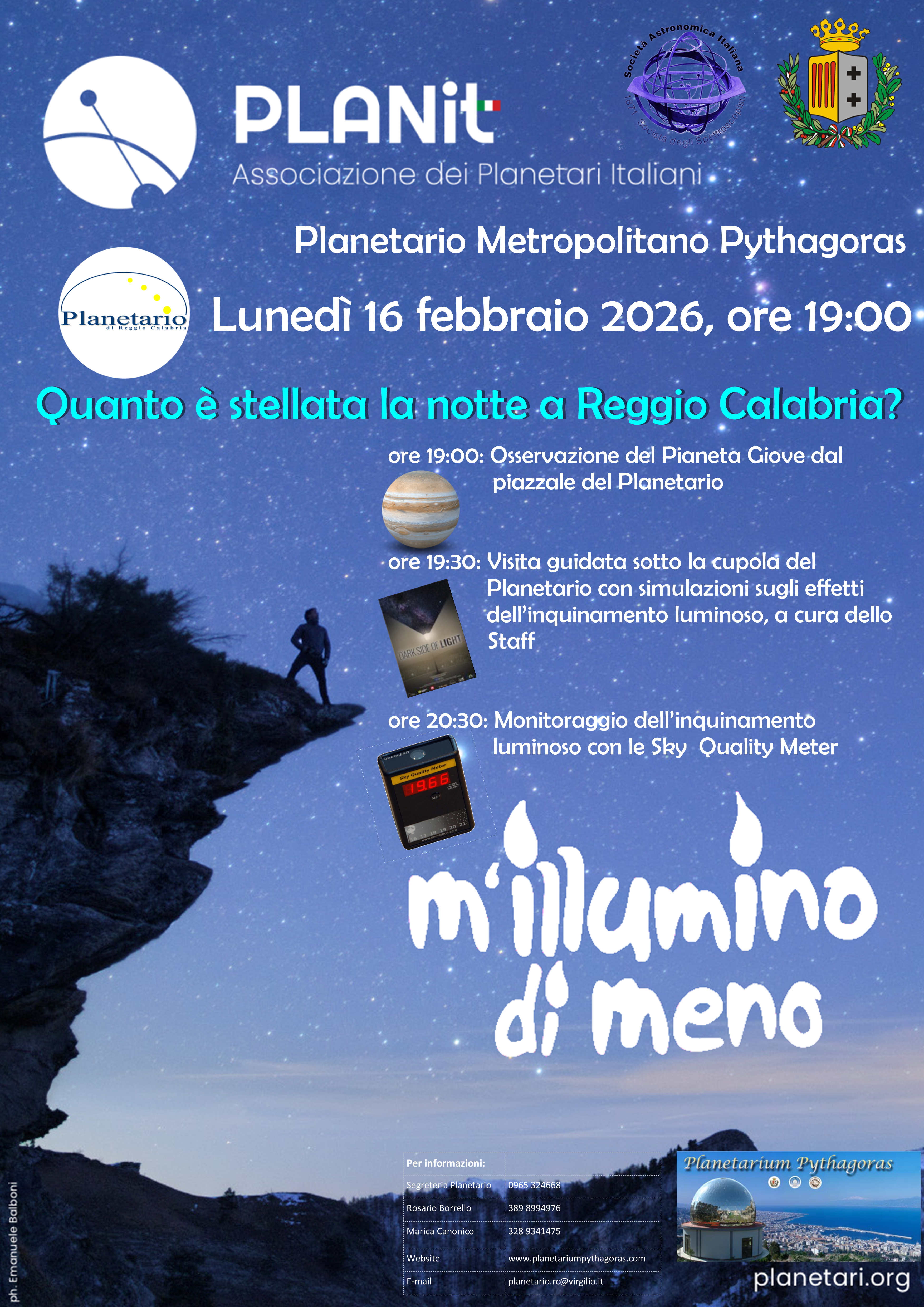 Immagine di copertina per Lunedi 16 febbraio �M�illumino di meno� con il Planetario Pythagoras della Citt� Metropolitana di Reggio Calabria