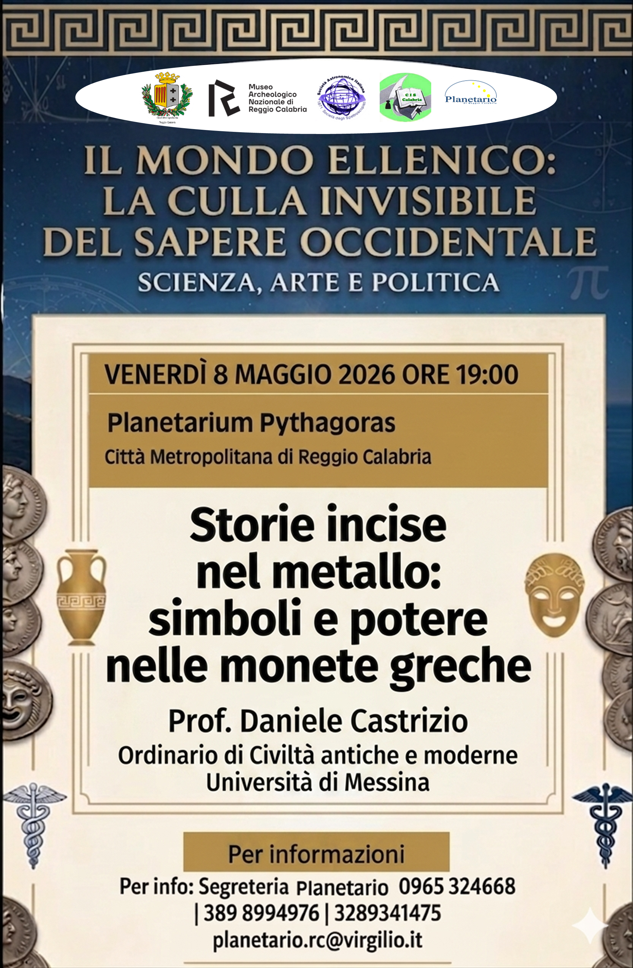 Immagine di copertina per Venerd� 8 maggio al Planetarium Pythagoras la conferenza del Professor Daniele Castrizio