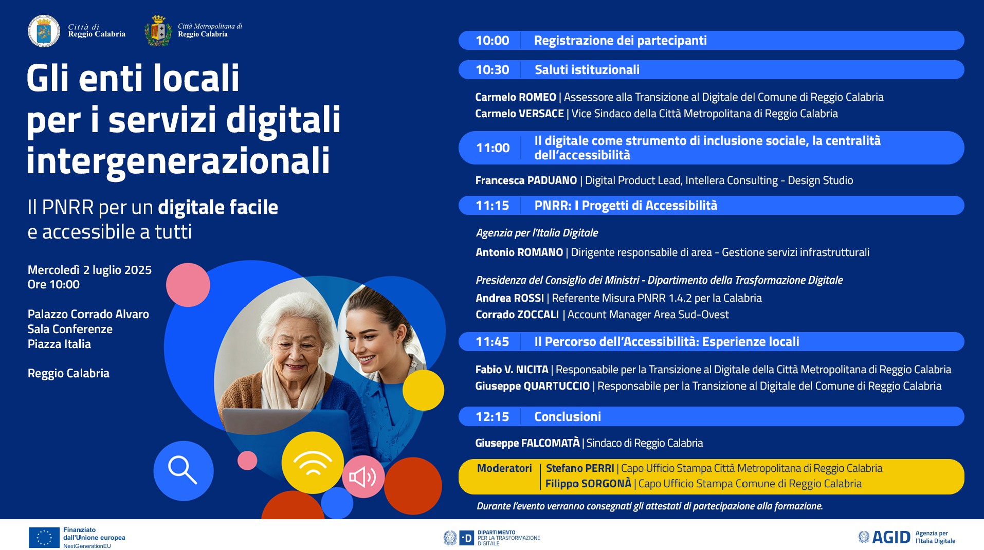 Mercoled� 2 luglio alle 10:00 a Palazzo Alvaro �Gli enti locali per i servizi digitali intergenerazionali. Il PNRR per un digitale facile e accessibile a tutti�